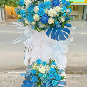 Kệ hoa chúc mừng tone xanh dương và trắng cao cấp tại 1991FLOWER